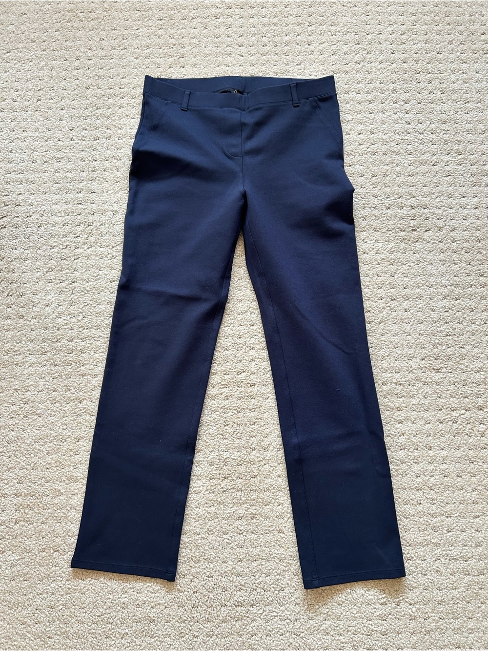 Quince Ponte Ultra-Stretch Straight-Leg Navy Dress Pants Sz Med